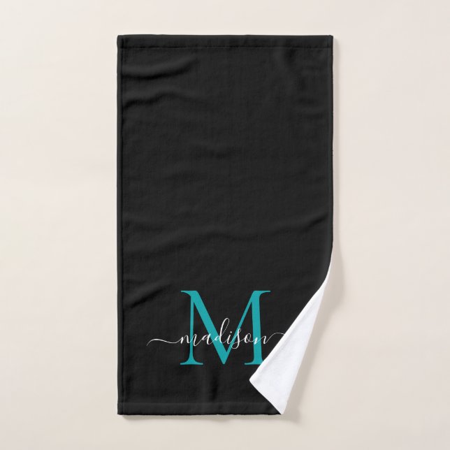 Eleganter Chic Aquamarin Green Monogram Script Nam Handtuch (Handtuch)