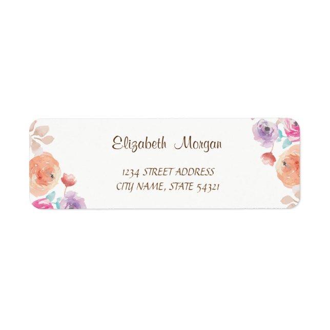 Eleganter Chic, Aquarell-Blume-Adressetikett (Vorne)
