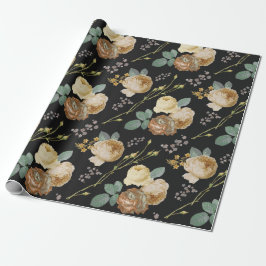 Eleganter Chic Beige Rose Bloral auf Schwarz Geschenkpapier