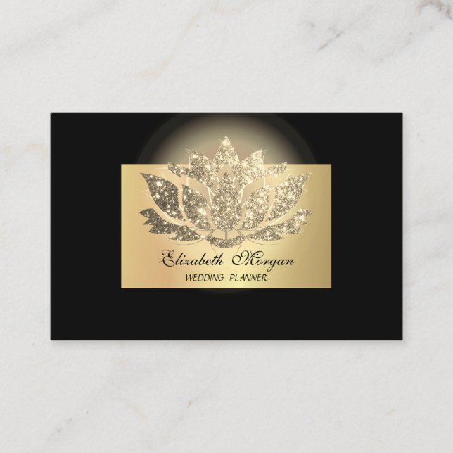Eleganter Chic Beruflich, Gold Lotus, Black Visitenkarte (Vorderseite)