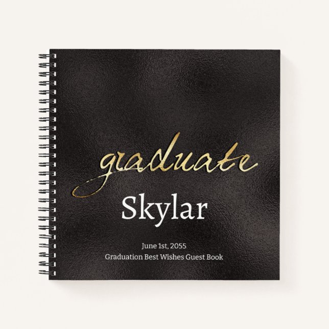 Eleganter Chic Black Gold Abschluss Gast Notizbuch (Vorderseite)