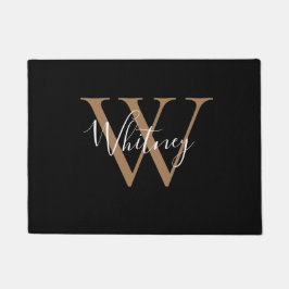 Eleganter Chic Black Gold Monogram Script Name Fußmatte