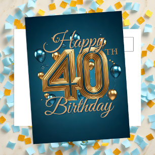 Eleganter Chic Blaue und goldene Luftballons 40. G Postkarte