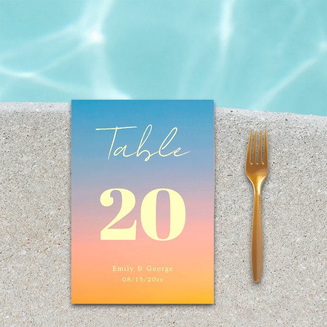 Eleganter Chic Blue Orange Modern Simple Wedding Tischnummer (Von Creator hochgeladen)