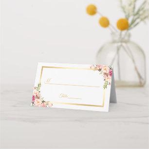 Eleganter Chic Blush Pink Floral Gold Rahmen Hochz Platzkarte