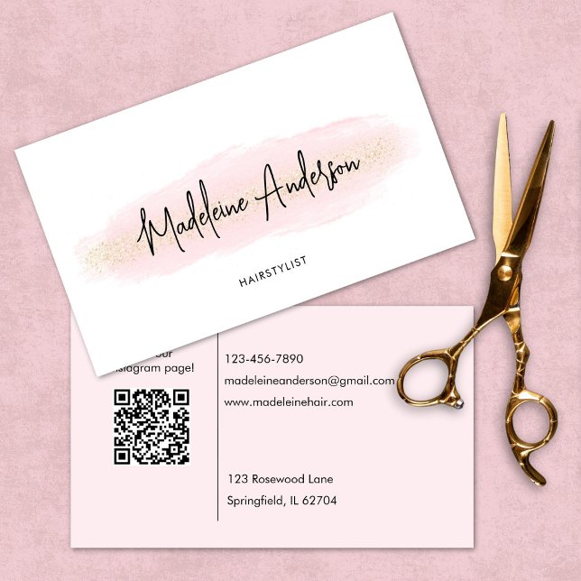Eleganter Chic Blush Pink Gold Glitzer Friseurin Visitenkarte (Von Creator hochgeladen)