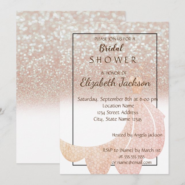 Eleganter Chic Bokeh Glitzer, Dress Brautparty Einladung (Vorne/Hinten)
