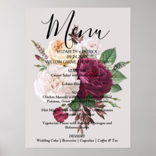 Eleganter Chic borundy floralMenu-Zeichen Poster