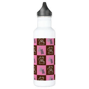 Eleganter Chic Brown Kariert & Bär Edelstahlflasche