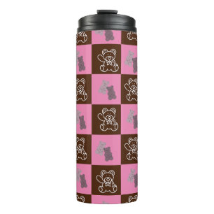 Eleganter Chic Brown Kariert & Bär Thermosbecher