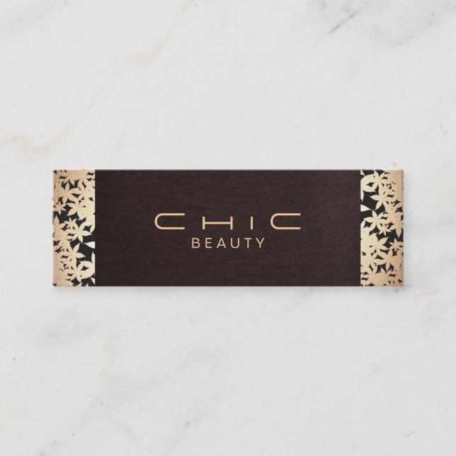 Eleganter Chic Brown Linen und Gold Leaf Look 2 Mini Visitenkarte (Vorderseite)