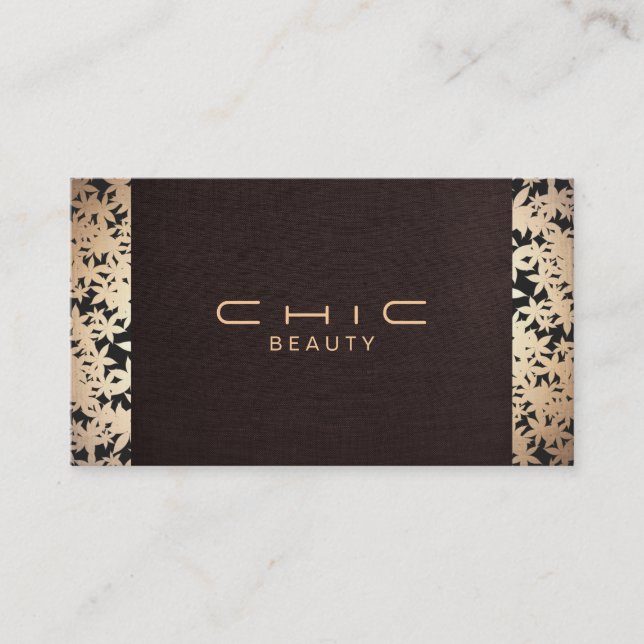 Eleganter Chic Brown Linen und Gold Leaf Look 2 Visitenkarte (Vorderseite)
