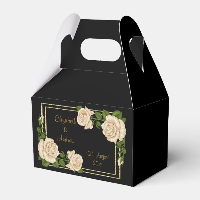 Eleganter Chic Corner Ivory Rose Bouquets Wedding Geschenkschachtel (Vorderseite)