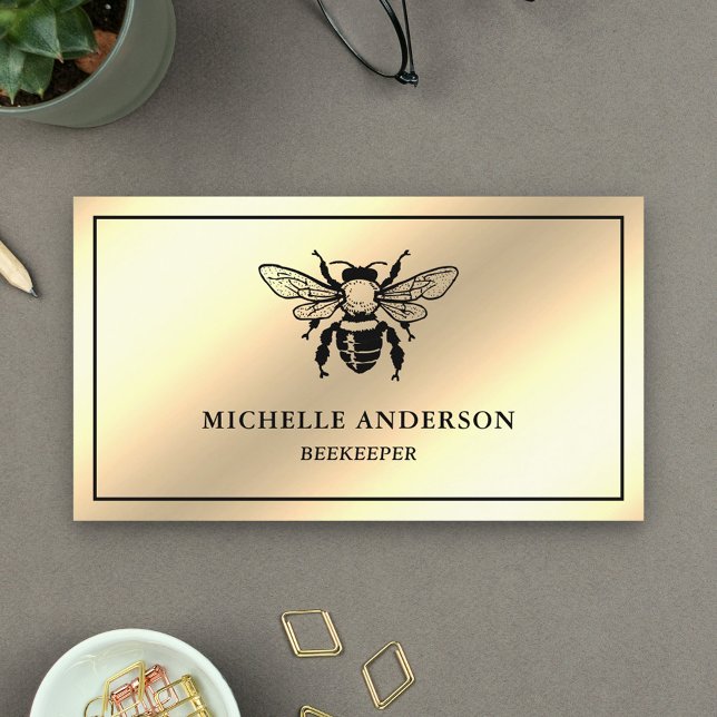 Eleganter Chic Cream Gold Foil Honey Beekeeper Visitenkarte (Von Creator hochgeladen)