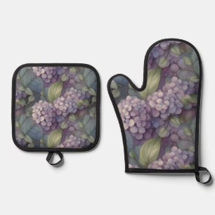 Eleganter, chic dusty lila boho Aquarellblume Ofenhandschuh & Topflappen-Set