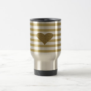 Eleganter Chic Falsches Gold Glitzerndes Herz Auf Reisebecher