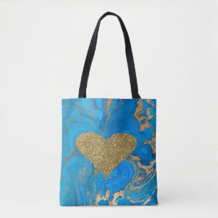 Eleganter Chic Faux-Gold-Glitzer-Herz-Marmor Tasche