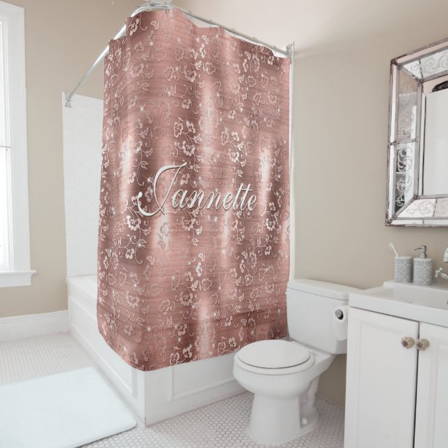 Eleganter Chic Floral Rose Gold Imitate Glitzer Duschvorhang (Beispiel)