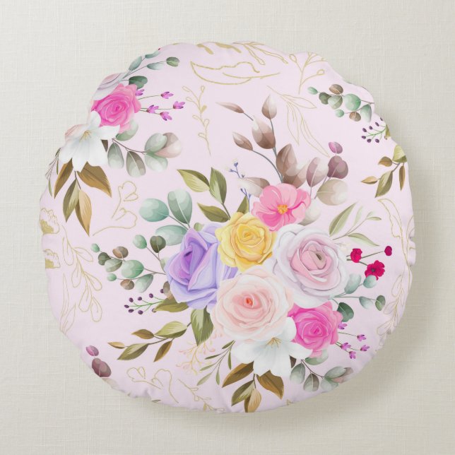 Eleganter Chic floral Rundes Kissen (Vorderseite)