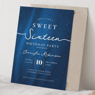 Eleganter Chic Glitter Sweet 16 Geburtstag Navy Bl Einladung