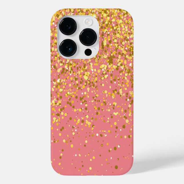 Eleganter Chic Glitzer Gold Pink Case-Mate iPhone 14 Pro Hülle (Rückseite)