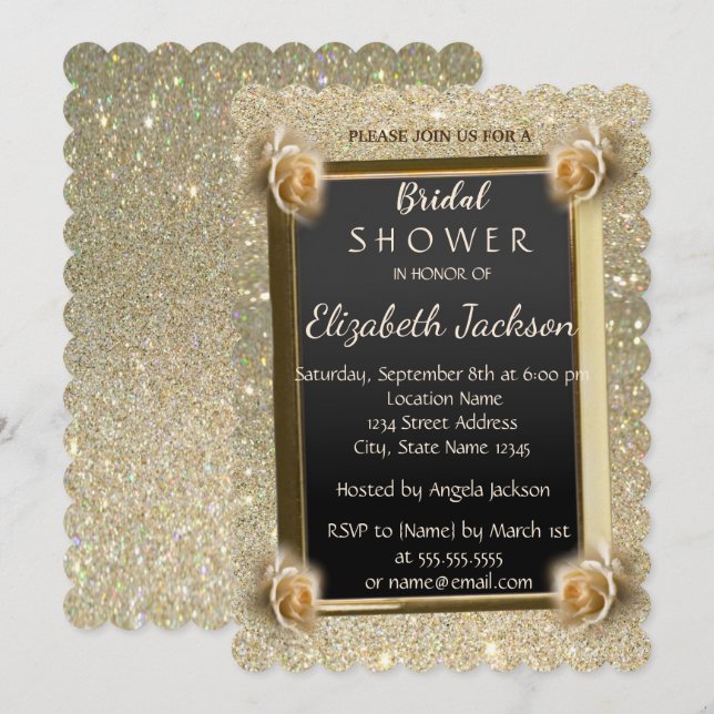 Eleganter Chic Glitzer, Rose Brautparty Einladung (Vorne/Hinten)