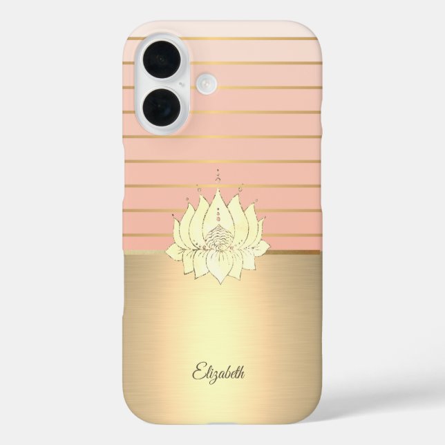 Eleganter Chic Gold Lotus gestreift iPhone 16 Hülle (Rückseite)