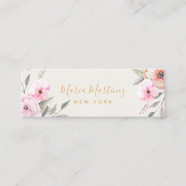 Eleganter Chic Gold Rahmen Girly Pink Floral Mini Visitenkarte (Vorderseite)
