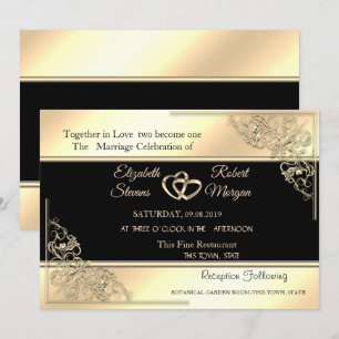 Eleganter Chic Gold Rahmen, Stripe Hochzeit Einlad Einladung