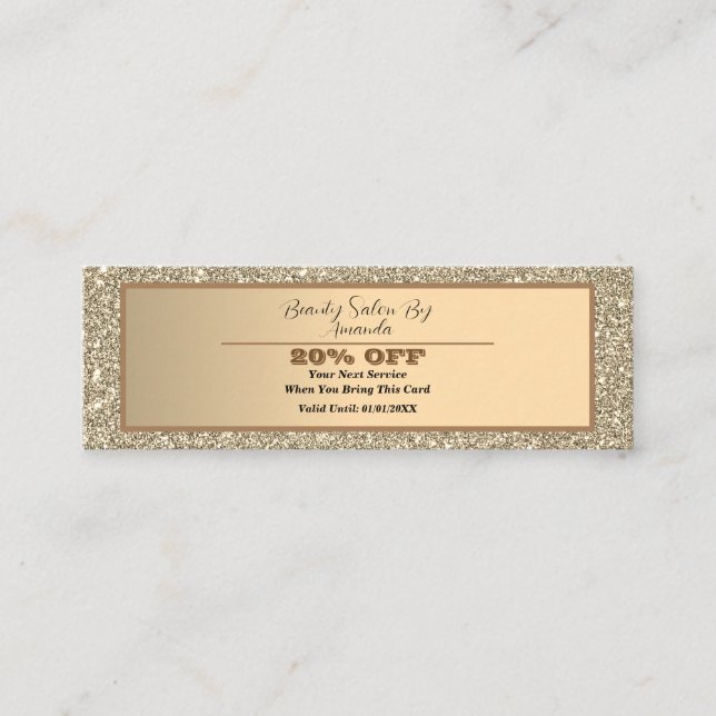 Eleganter Chic Golden Foil Glittery Glam Discount Mini Visitenkarte (Vorderseite)