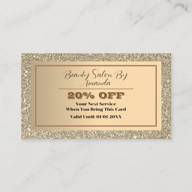 Eleganter Chic Golden Foil Glittery Rabattkarte (Vorderseite)
