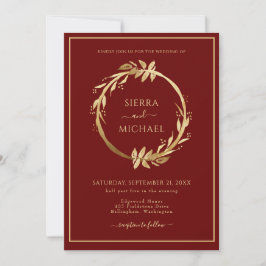 Eleganter Chic Golden Foliage Burgundy Wedding Einladung