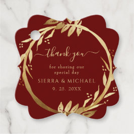 Eleganter Chic Golden Foliage Burgundy Wedding Geschenkanhänger