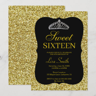 Eleganter Chic-GoldGlitzertiara-Bonbon 16 Einladung