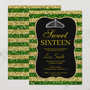 Eleganter Chic-Goldgrün-Glitzertiara-Bonbon 16 Einladung