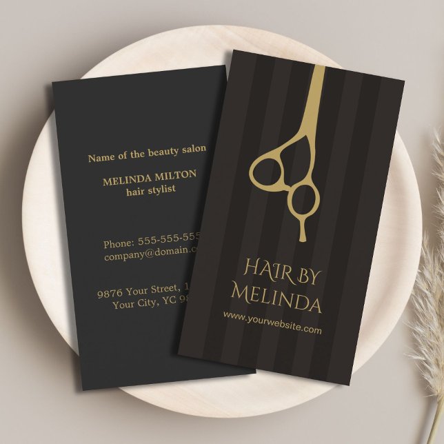 Eleganter Chic Gray Stripes Imitate Goldhaarstil Visitenkarte (Von Creator hochgeladen)