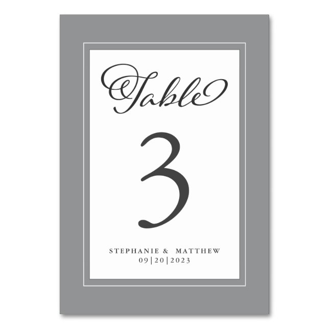 Eleganter Chic Gray & White Wedding Empfang Tischnummer (Vorderseite)