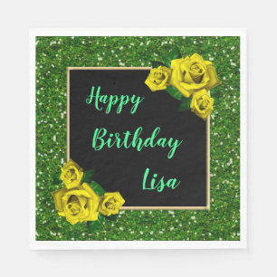 Eleganter Chic Green Glitzer Gelbe Rosen Geburtsta Serviette