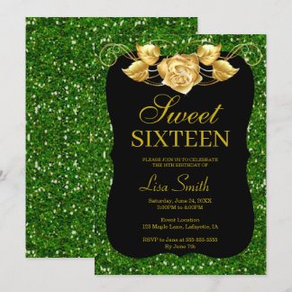 Eleganter Chic Green Glitzer Gold Rose Sweet 16 Einladung