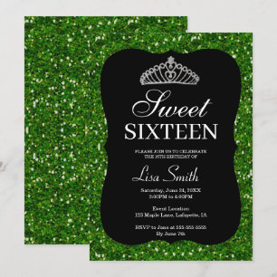Eleganter Chic Green Glitzer Tiara Sweet 16 Einladung