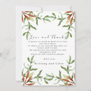 Eleganter Chic Herbst verlässt Hochzeit im Herbst Dankeskarte