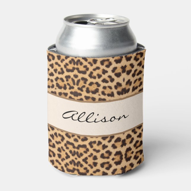 Eleganter Chic Leopard Print Personalisiert Dosenkühler (Kanne Vorderseite)