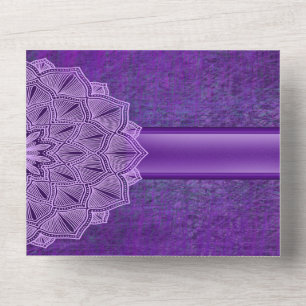 Eleganter Chic Lila Modern Mandala Wedding All In One Einladung