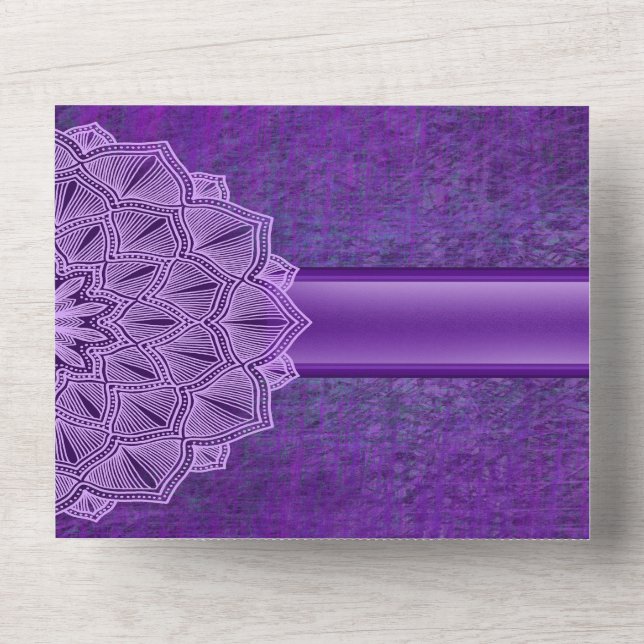 Eleganter Chic Lila Modern Mandala Wedding All In One Einladung (Vorderseite)