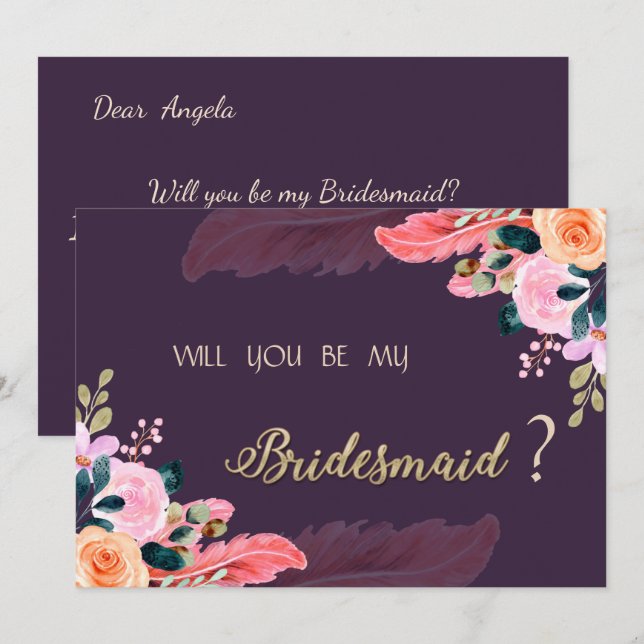 Eleganter Chic Lila Rose Feather Einladung (Vorne/Hinten)