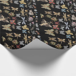 Eleganter Chic Meadow Butterfly Insekten Schwarzer Geschenkpapier