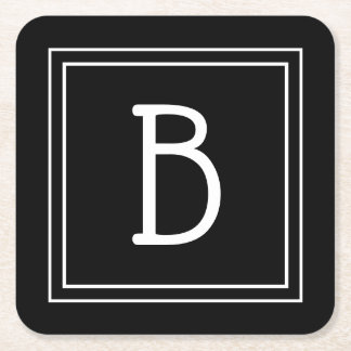 Eleganter Chic Mit Monogramm Black & White Initial Rechteckiger Pappuntersetzer