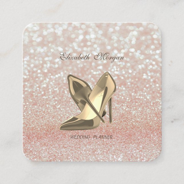 Eleganter Chic Modern Glittery Bokeh-High Heels Quadratische Visitenkarte (Vorderseite)