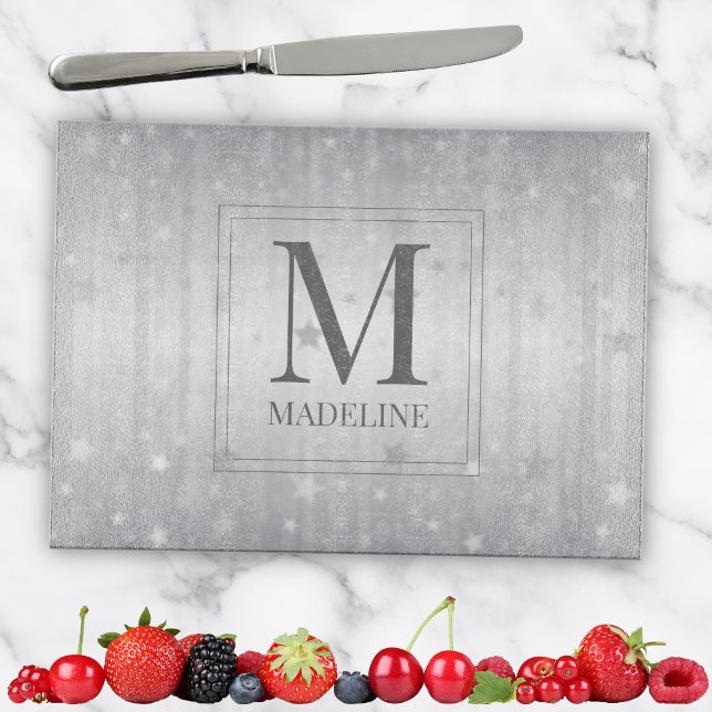 Eleganter Chic Modern White Gray Silver Star Schneidebrett (Von Creator hochgeladen)