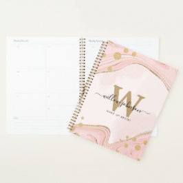 Eleganter Chic Monogram Pink Gold Glitzer Marmor Planer